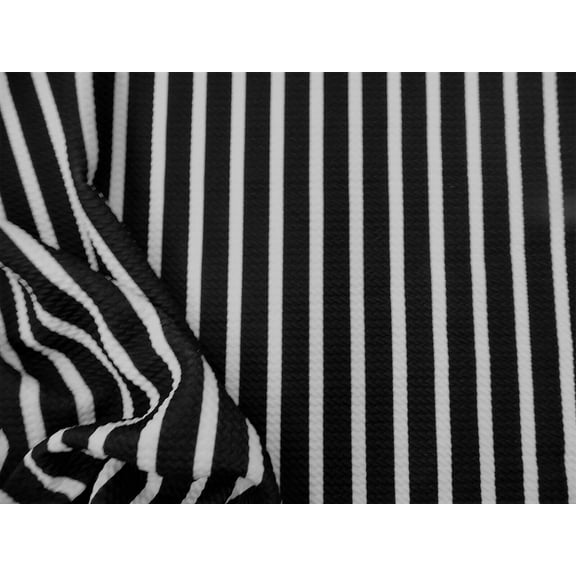 Bullet Printed Liverpool Textured Fabric 4 way Stretch Black White Stripe X35