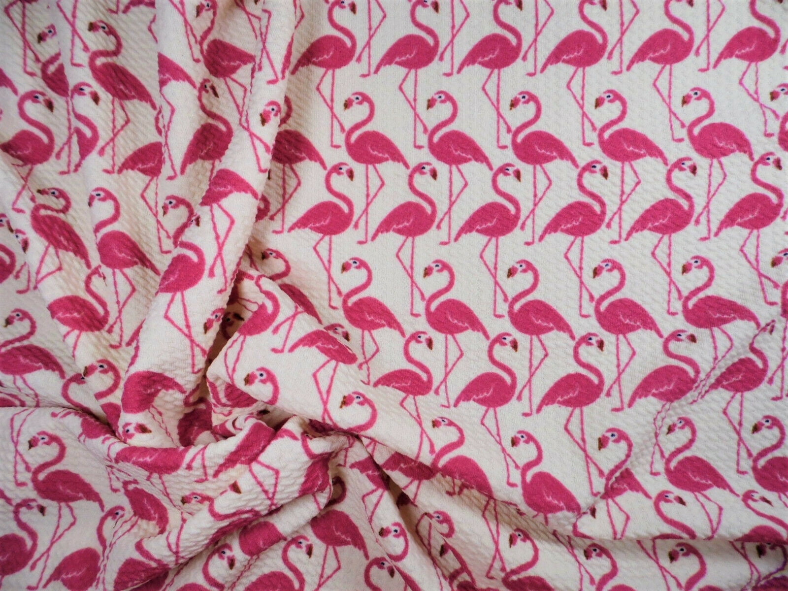 Bullet Printed Liverpool Textured Fabric 4 way Stretch Pink Flamingo Ivory U37 (10 Yard Lot (continuous))