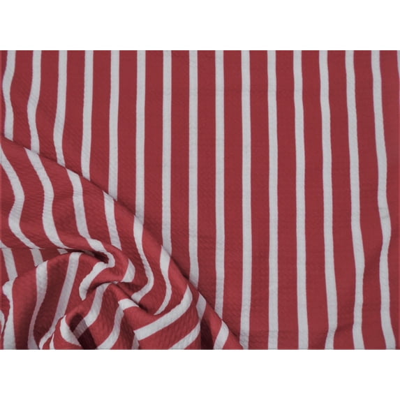 Bullet Printed Liverpool Textured Fabric 4 way Stretch Red White Stripe W43