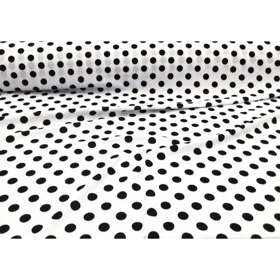 Bullet Printed Liverpool Textured Fabric 4 way Stretch White Black Polka Dot V38
