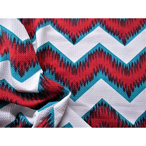 Bullet Printed Liverpool Textured Fabric 4way Stretch White Red Teal Chevron Q14 (10 Yard Lot (Continuous))