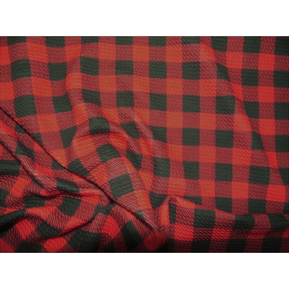 Bullet Printed Liverpool Textured Fabric Stretch 5/8" Plaid Red Black Q45