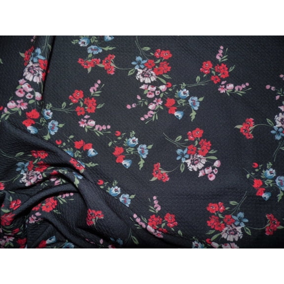 Bullet Printed Liverpool Textured Fabric Stretch Black Red Blue Green Floral O36