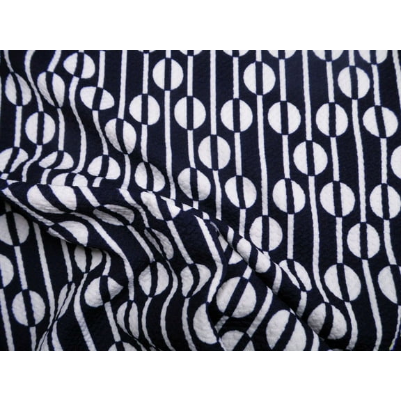 Bullet Printed Liverpool Textured Fabric Stretch Ethnic Dots Navy White X60 (Yard)