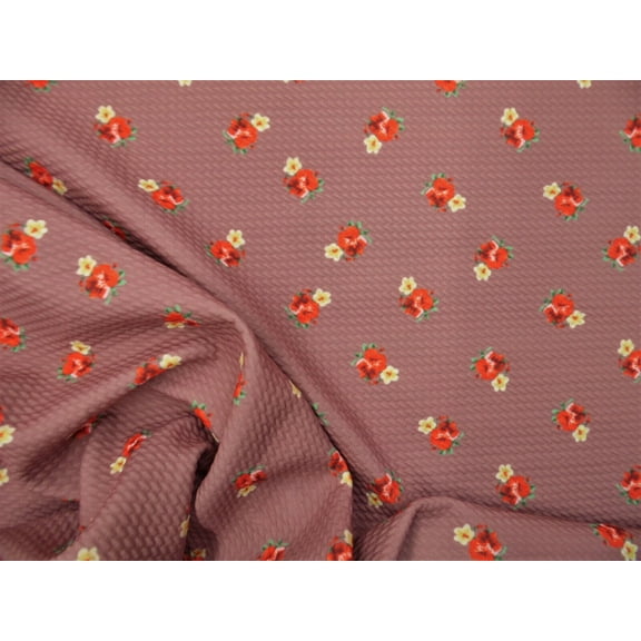 Bullet Printed Liverpool Textured Fabric Stretch Mauve Red Yellow Floral R45