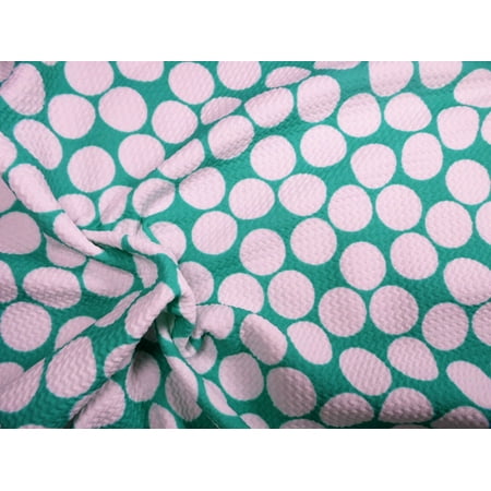 Bullet Printed Liverpool Textured Fabric Stretch Mint Big White Polka Dot N32 (10 Yard Lot (continuous))