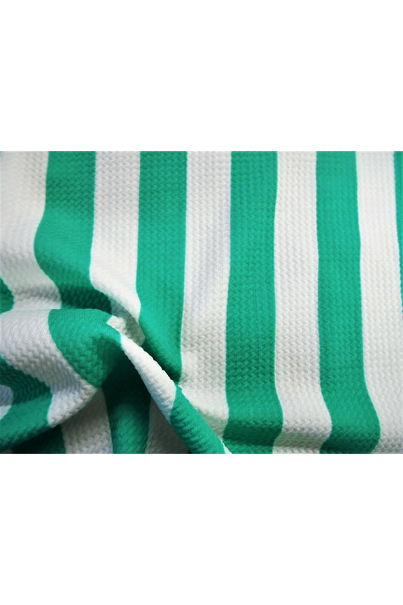 Bullet Printed Liverpool Textured Fabric Stretch Mint Green White 1" Stripe P12 (Yard)