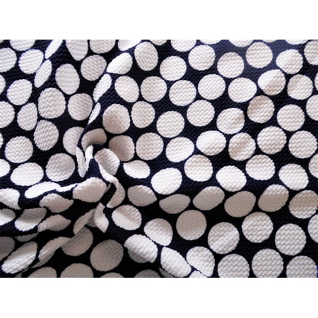 Bullet Printed Liverpool Textured Fabric Stretch Navy Big White Polka Dot N51 (Yard)