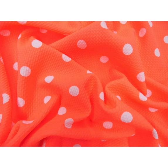 Bullet Printed Liverpool Textured Fabric Stretch Neon Coral Ivory Polka Dot P30 (Yard)