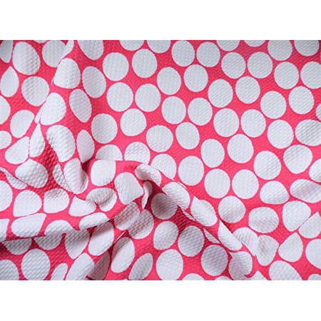 Bullet Printed Liverpool Textured Fabric Stretch Pink Big White Polka Dot N40
