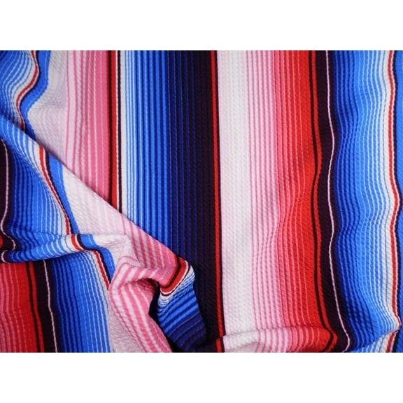 Bullet Printed Liverpool Textured Fabric Stretch Serape Stripe Red Blue V26 (Yard)