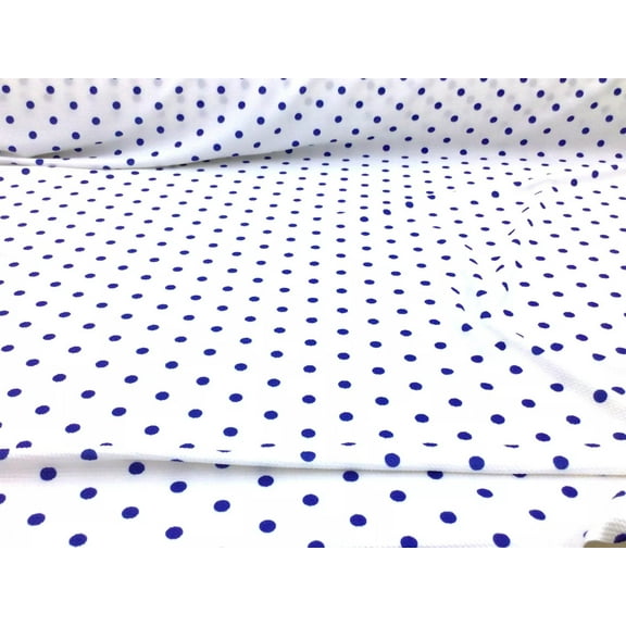 Bullet Printed Liverpool Textured Fabric Stretch White Blue Small Polka Dot R28