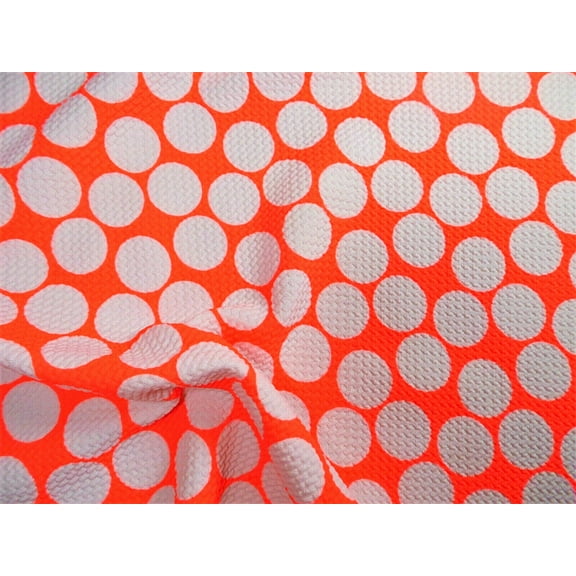 Bullet Printed Liverpool Textured Stretch Neon Coral Big White Polka Dot O11 (Yard)