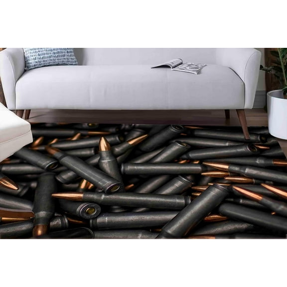 Bullet Rug, Army Rugs, Man Cave Rugs, Modern Rugs, Saloon Rug, Pet Friendly Rug, Gift For Him, Customs Rug, Soft Rug, Step Rug, Black Rug, 3.3'x6.5' - 100x200 cm