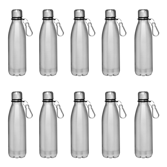 Bullet Shape Stainless Steel Water Bottles 26 oz. Set of 10, Bulk Pack - Leak Proof, With Carabiner, Leak Proof, Perfect for Gym, Hiking, Camping, Outdoor Sports - Silver