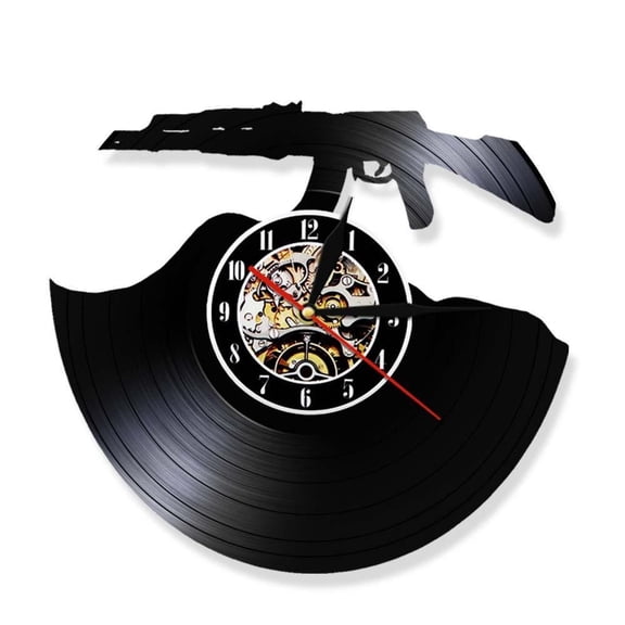 Bullet Time 3D Silhouette Wall Clock Weapon Shooting Gun Vinyl Record Clock Modern Gun Lovers Home Decor Handmade Soldiers Gift Without LED