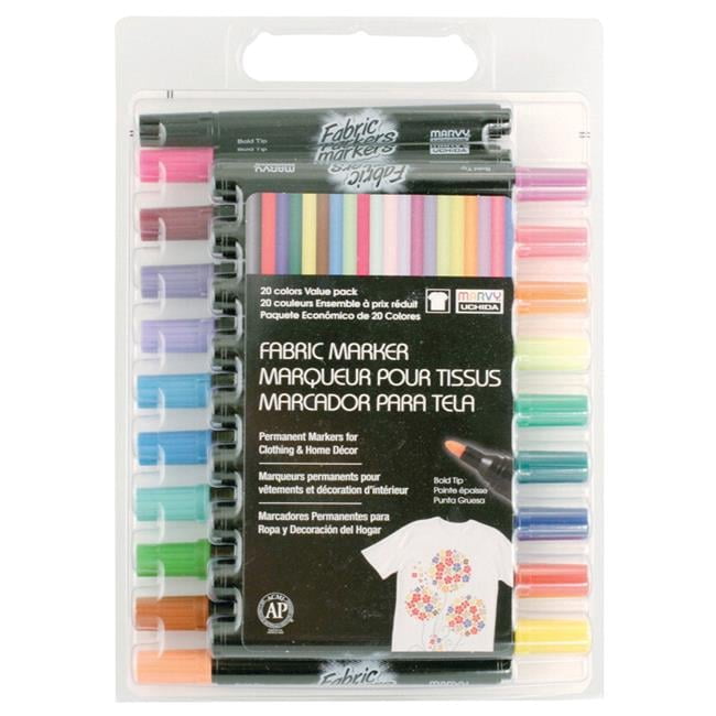 Uchida of America 1438723 Marvy Acid-Free Non-Toxic Water Based Fabric Marker - Bold Bullet Tip, Assorted Color - Pack of 20