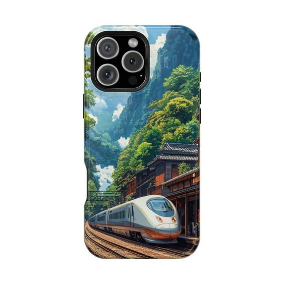 Bullet Train & Mountain Town Japan Art Phone Case for iPhone 11,12,13 ...