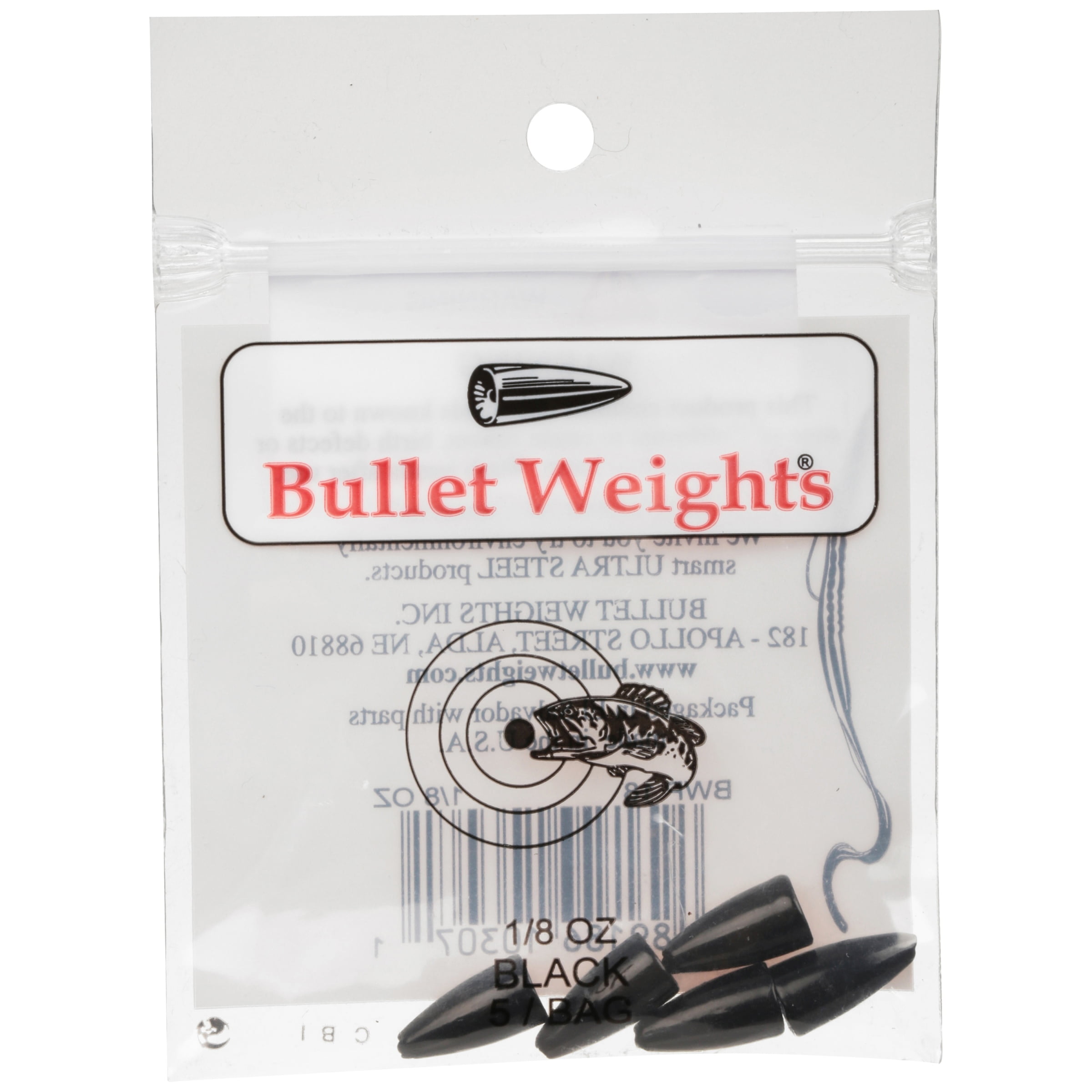 Bullet Weights® Black, 1/8 Oz., 5 Sinkers