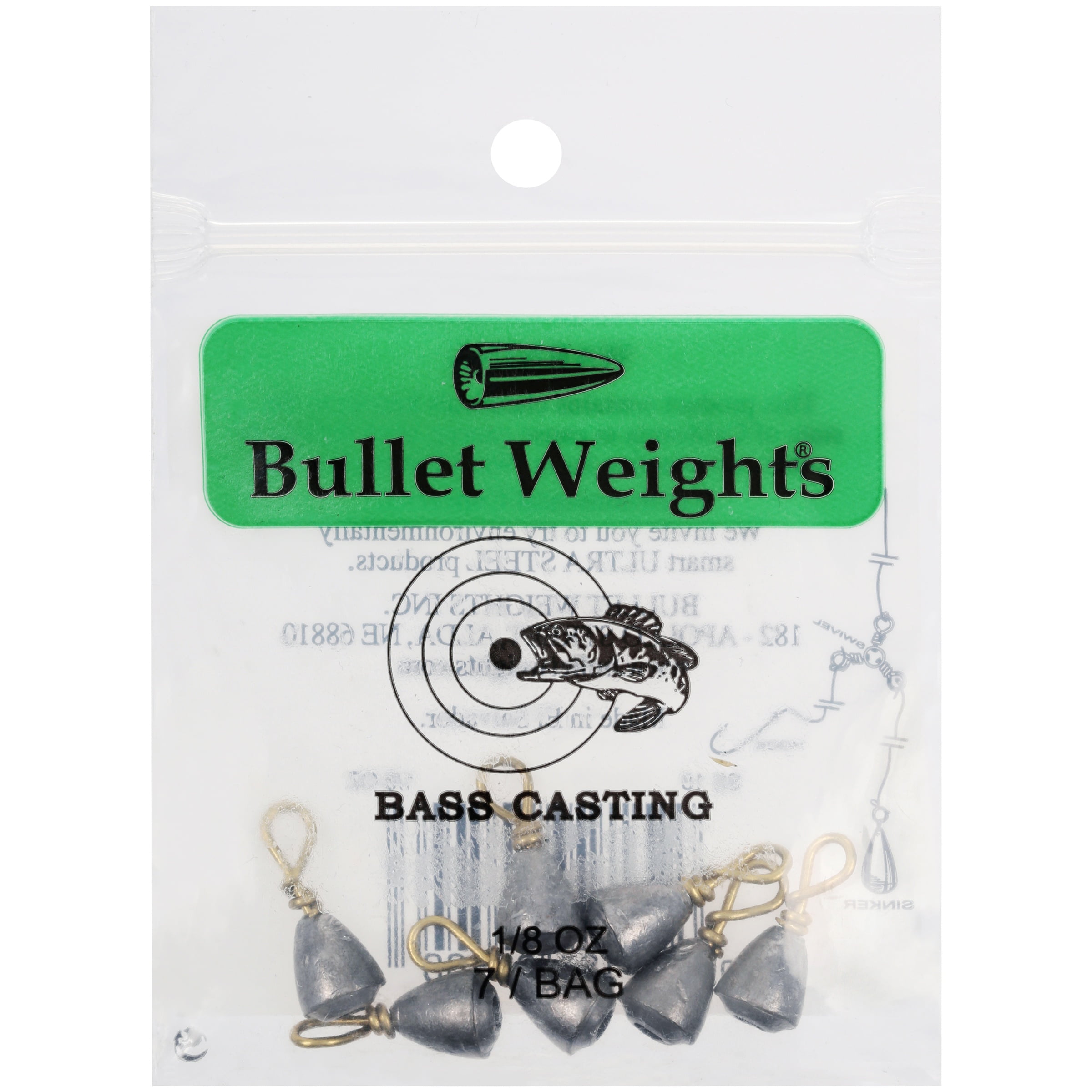 Bullet Weights® SS18-24 Lead Bass Casting Size 10, 1/8 oz Fishing Weights 
