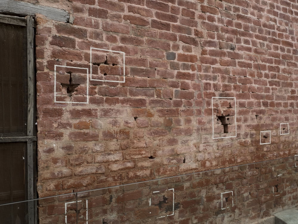 Bullet holes outlined in white paint at site of April 13 1919 massacre of Indians protesting British rule Jallianwala Bagh Amritsar Punjab India Canvas Art - Panoramic Images (12 x 16)