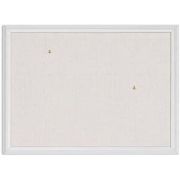Bulletin Board, 18 x 24 Inch Linen Fabric Pin Board, Farmhouse White Wood Style Frame, Wall Message Center & Vision Board for Farmhouse Decor, Home Office, Classroom, Includes Push Pins
