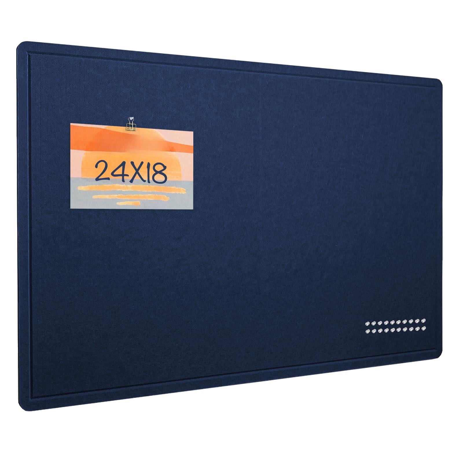 Bulletin Board  24 X 18 Inches Felt Decorative Pin Cork Alternative For Wall Foldable Photo Self-adhesive Vision With 20 Pushpins - Dark Blue