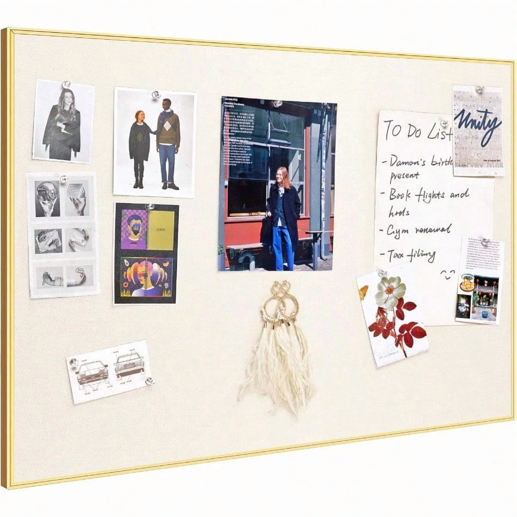 Bulletin Board 30 X 20 Inches Oatmeal White Pin Board Golden Aluminum Framed Fabric Cork Board With 10 Push Pins