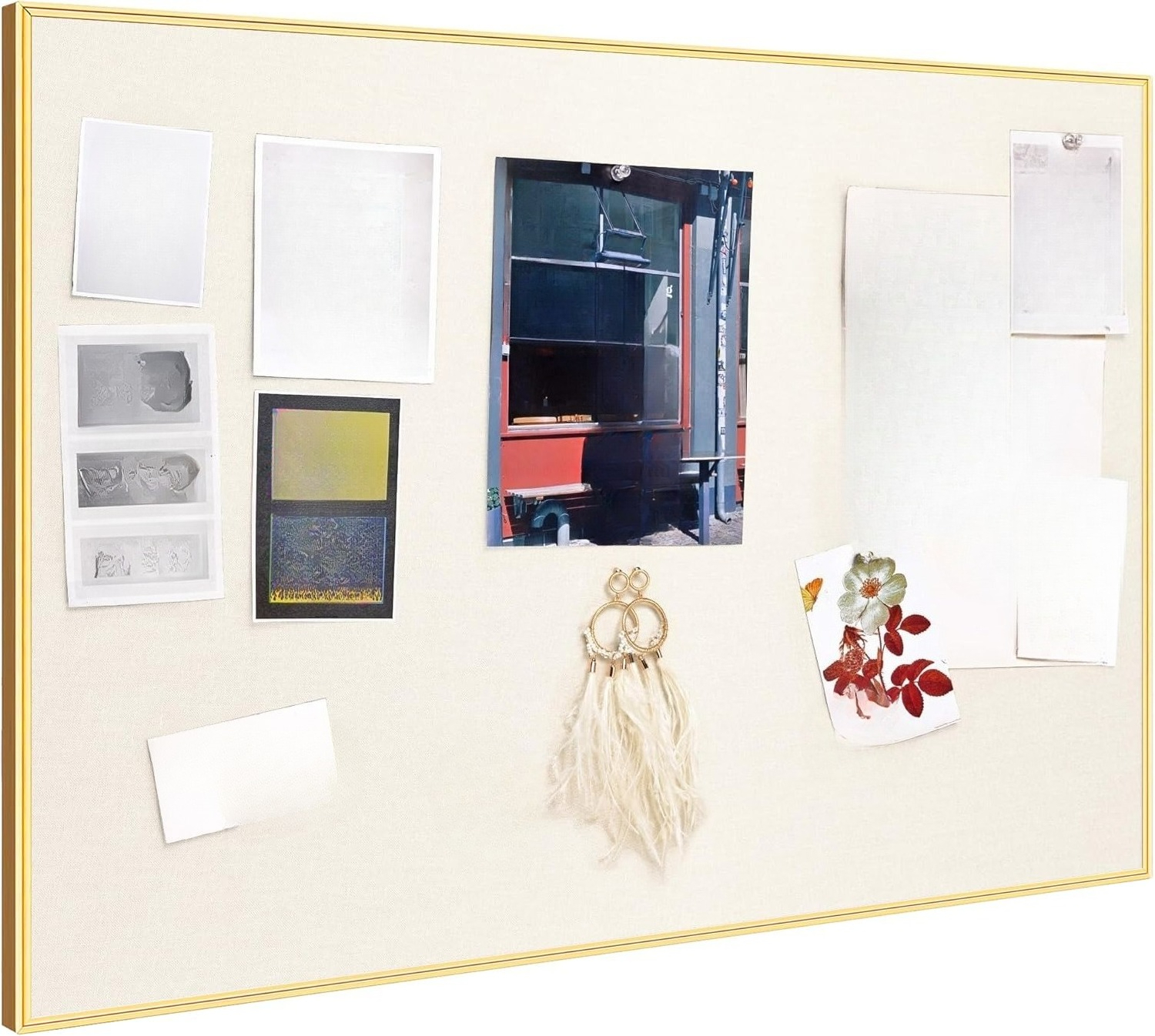Bulletin Board 30 x 20 inches, Gold Aluminum Frame, Fabric Cork Board, with 10 Push Pins