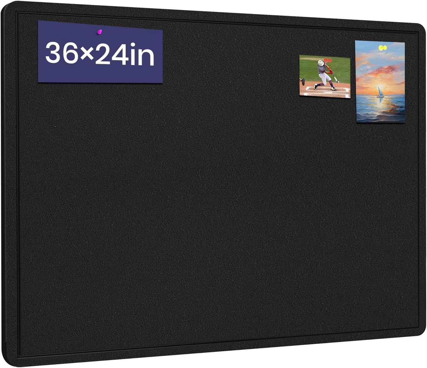 Bulletin Board, 36 X 24 inches Cork Board with 20 Pushpin, Felt Notice Pin Self-Adhesive Vision Mood Foldable Photo for Wall - Black