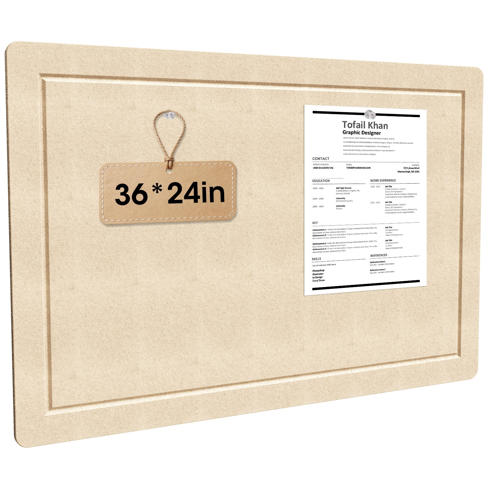 36 x 24 Inch Decorative Felt Pin Board, Felt Bulletin Board, Foldable Self-Adhesive Wall Pin Board, Cork Board Alternative Vision Board Prayer Board with 15 Pushpins, Oatmeal