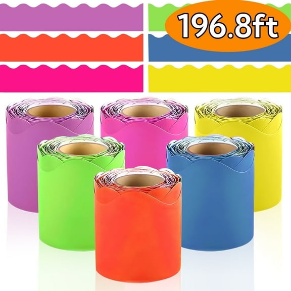Bulletin Board Border Trim Colorful Scalloped Trim Bulletin Board Decorations for Classroom 6 Rolls 196.8 Ft