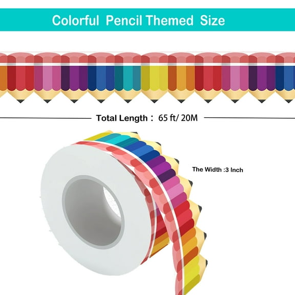 Bulletin Board Borders for Classroom Decor, 65Ft Color Pencil Theme Back-to-School Trim Sticker Colorful Bulletin Board for Home Office Classroom Photo Wall Chalkboard Decorations