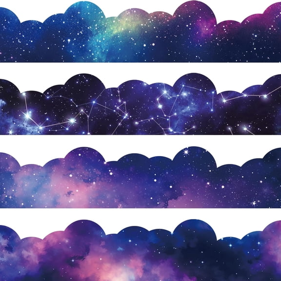 Bulletin Board Borders Decorations, Outer Space Classroom Decor, 84ft Starry Sky Galaxy Paper Borders Trim for Teacher School Office Supplies Classroom Door Wall Decor, 4 Patterns