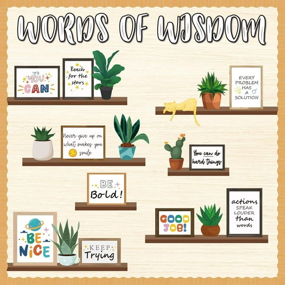 Bulletin Board Decorations for Classroom, 74Pcs Greenery Positive Affirmation Motivational Cutouts Classroom Must Haves for Teacher School Library Welcome Back to School Door Wall Decor