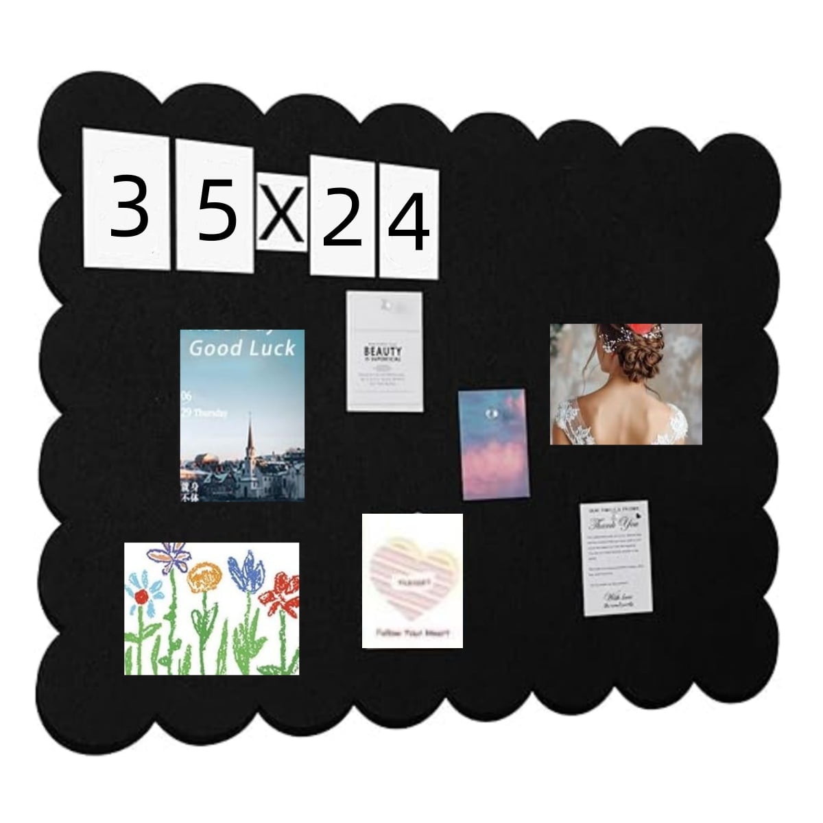 Bulletin Board, Decorative Felt Pin Board, Felt Foldable Board for Wall, Photo Board for Home Office, Black , 35" x 24"