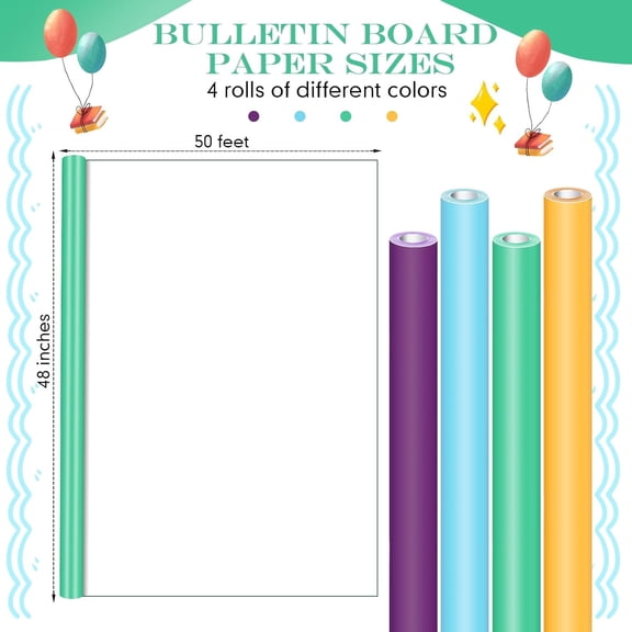 Bulletin Board Paper Roll - 4 Colors, 48 Inches x 50 Feet, Fade Resistant for Teachers, School, Classroom, Office, Art, and Decorations