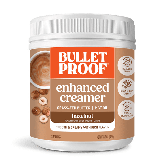 Bulletproof Hazelnut Creamer, 14.8 Ounces, Keto Coffee Creamer with MCT Oil and Grass-Fed Butter, Supports Brain Function, Zero Sugar Added