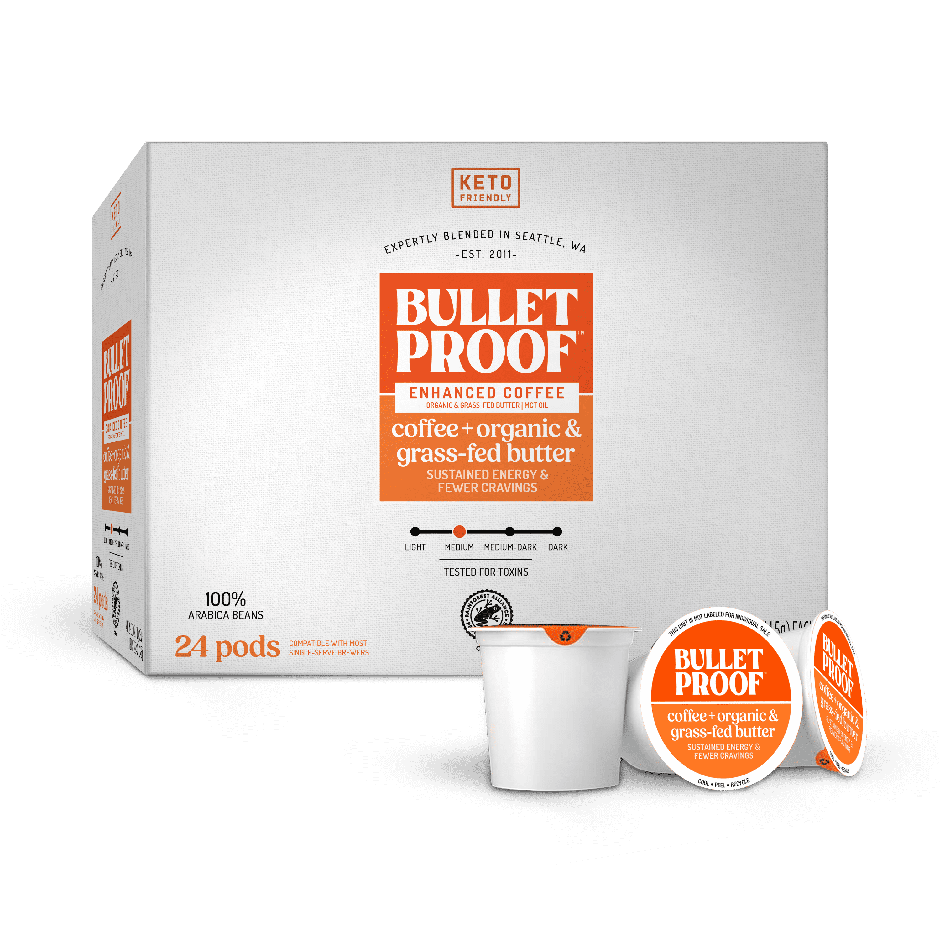 Bulletproof Keto Coffee Single-Serve Pods, 24 Count, All-In-One Recipe with MCT Oil and Organic Butter, Packaging May Vary