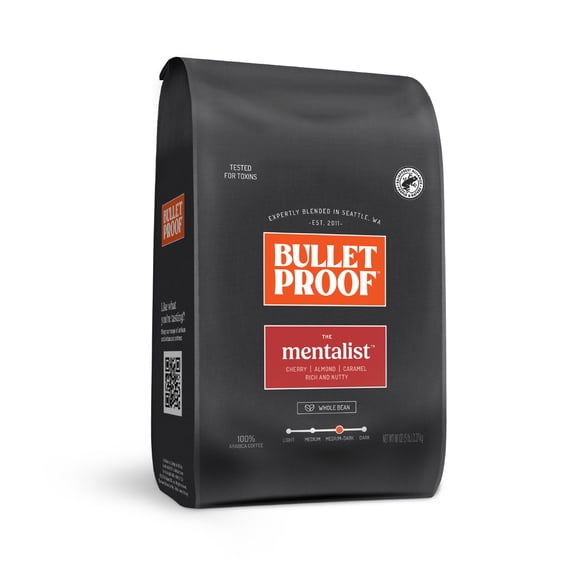 Bulletproof The Mentalist Medium-Dark Roast Whole Bean Coffee, 5 Pounds (bulk), 100% Arabica Beans, Clean Coffee Tested for Toxins, Packaging May Vary