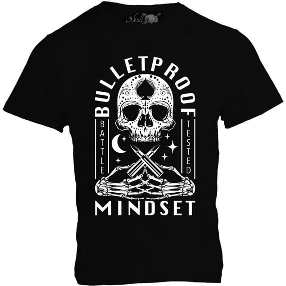 Bulletproof Mindset with Dia de Muerte Skull Mens Motivational T-Shirt XX-Large Black
