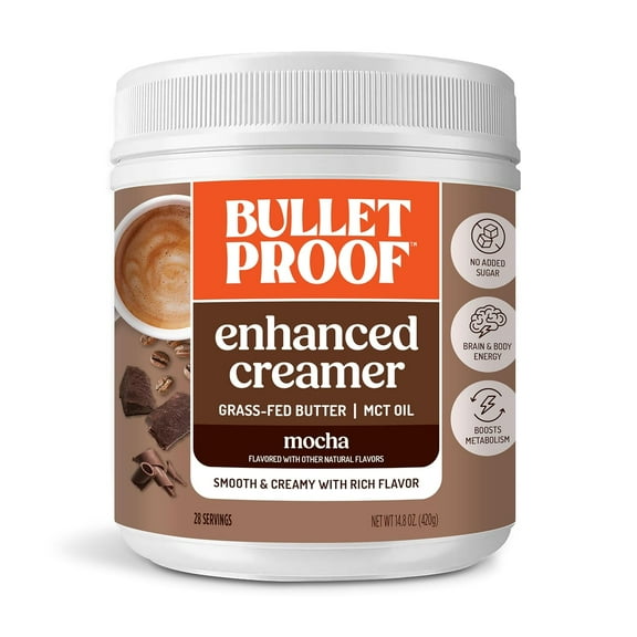 Bulletproof Mocha Creamer, 14.8 Ounces, Healthy Coffee Creamer with MCT Oil, Grass-Fed Butter, and Real Cocoa, Supports Brain Function, Keto