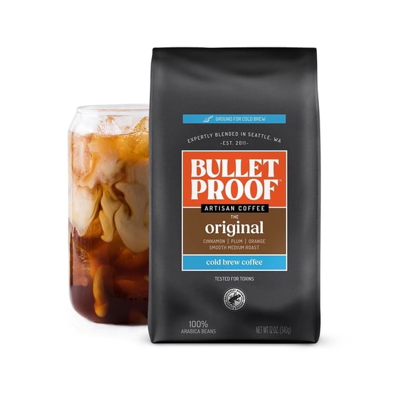 Bulletproof Cold Brew Coffee, Original Coarse Ground, Medium Roast, 10 Ounces, Clean and Tested for Toxins, Smooth Artisan Coffee Ground for Cold Brew Iced Coffee