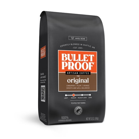 Bulletproof Original Medium Roast Whole Bean Coffee, 12 Ounces, 100% Arabica Coffee, Clean Coffee Tested for Toxins
