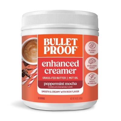 Bulletproof Peppermint Mocha Creamer, 14.8 Ounces, Keto Coffee Powder Creamer with MCT Oil and Grass-Fed Butter, Supports Brain Function