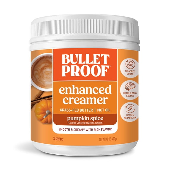 Bulletproof Pumpkin Spice Creamer, 14.8 Ounces, Keto Coffee Powder Creamer with MCT Oil and Grass-Fed Butter, Supports Brain Function