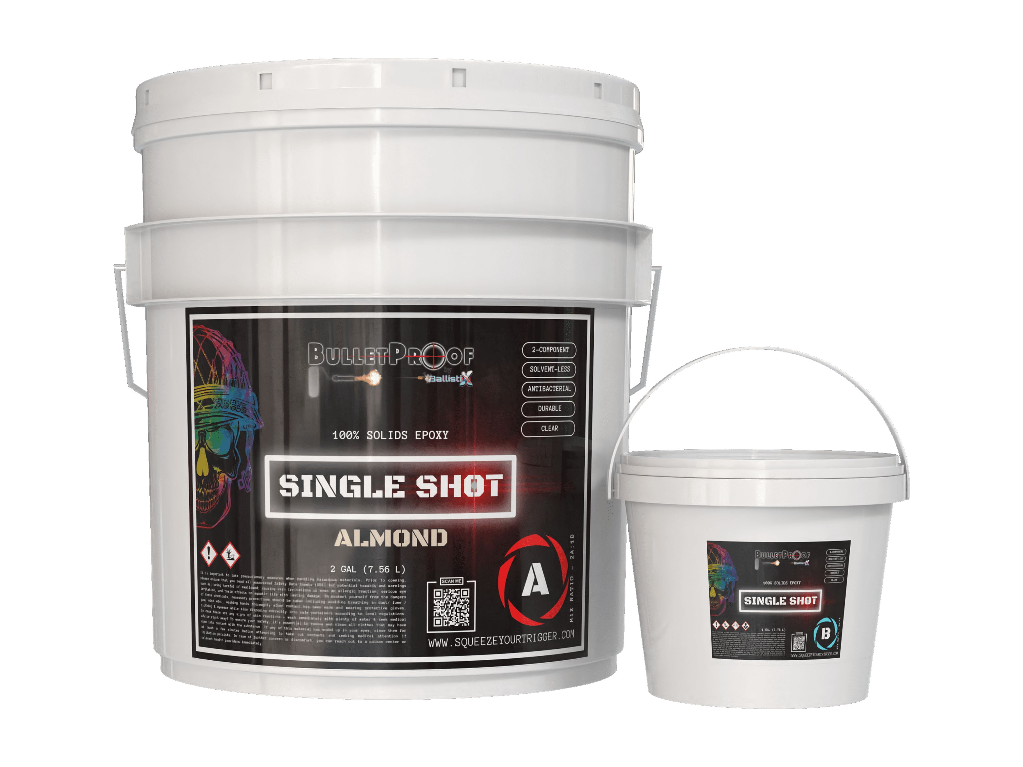 Bulletproof Resins: Single Shot |100% Solids Epoxy Resin Kit (3 Gallons) Solvent-Less, Two Component Gloss Coat Finish (ALMOND) Combo - Low VOC! Perfect for Industrial Use, Garages, Floors & More!