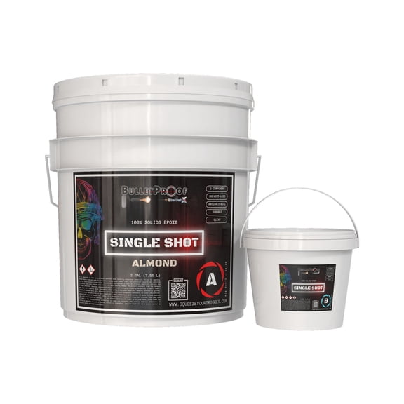 Bulletproof Resins: Single Shot |100% Solids Epoxy Resin Kit (3 Gallons) Solvent-Less, Two Component Gloss Coat Finish (ALMOND) Combo - Low VOC! Perfect for Industrial Use, Garages, Floors & More!