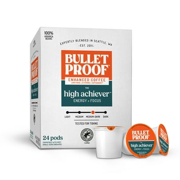 Bulletproof The High Achiever Single-Serve Pods, 24 Count, Nootropic Mushroom Coffee for Energy, w/ B Vitamins, Lion’s Mane and Coffeeberry, Medium-Dark Roast, Packaging May Vary