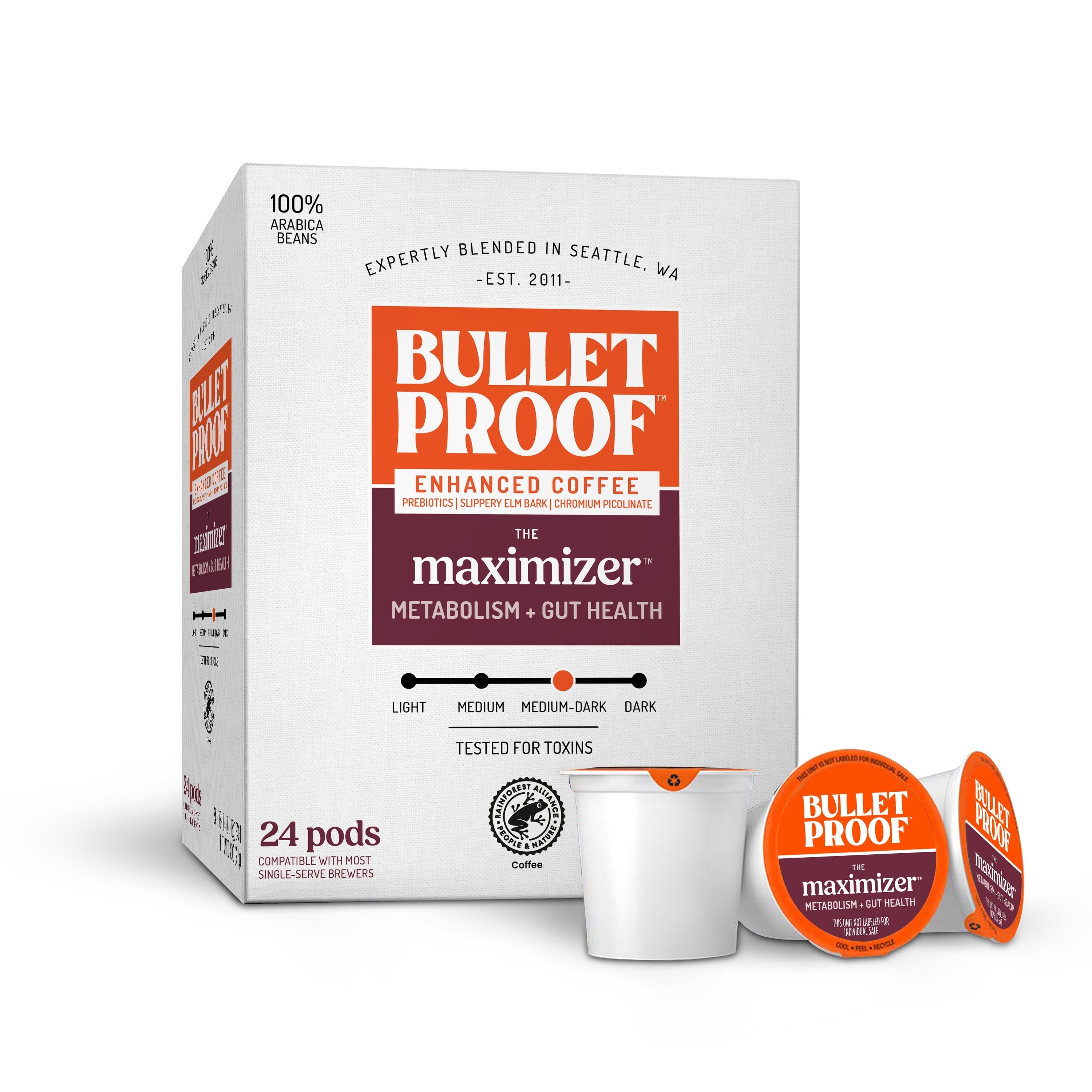 Bulletproof The Maximizer Single-Serve Coffee Pods, 24 Count, Prebiotic Coffee with Metabolism and Gut Health Support, Packaging May Vary